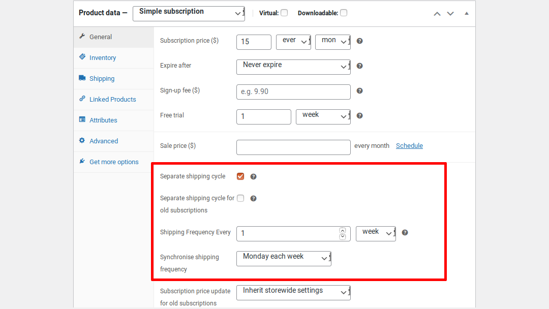 Separate Shipping Cycle Settings