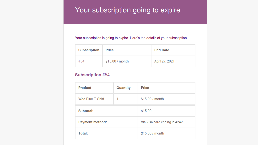 subscription expiry reminder