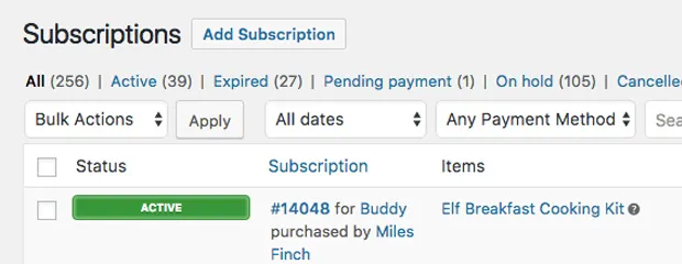 gifted subscription details