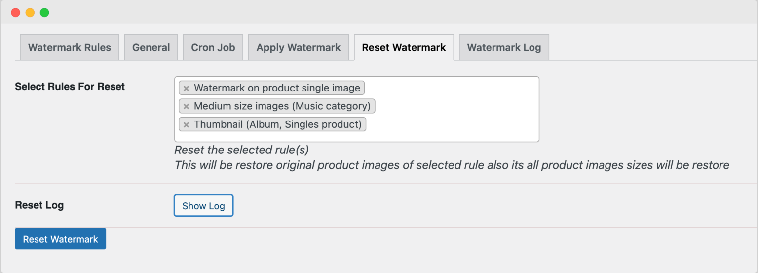 Reset watermark rules