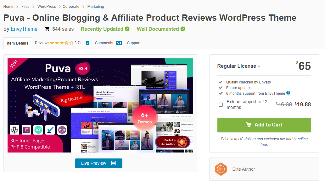 Puva Online Blogging Affiliate Product Reviews WordPress Theme