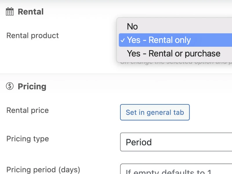 rental product options
