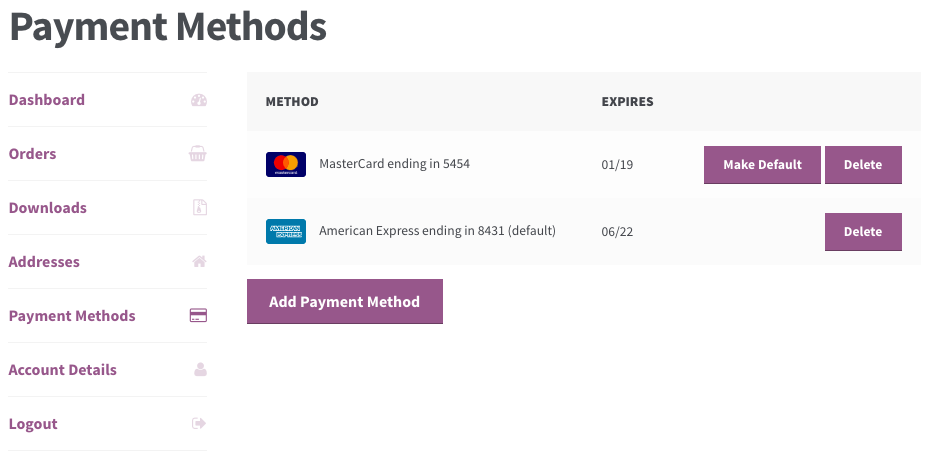 woocommerce chase paymentech saved payment methods