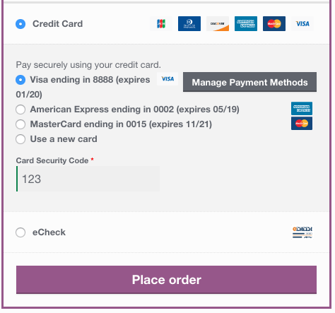 woocommerce authorize net saved card checkout
