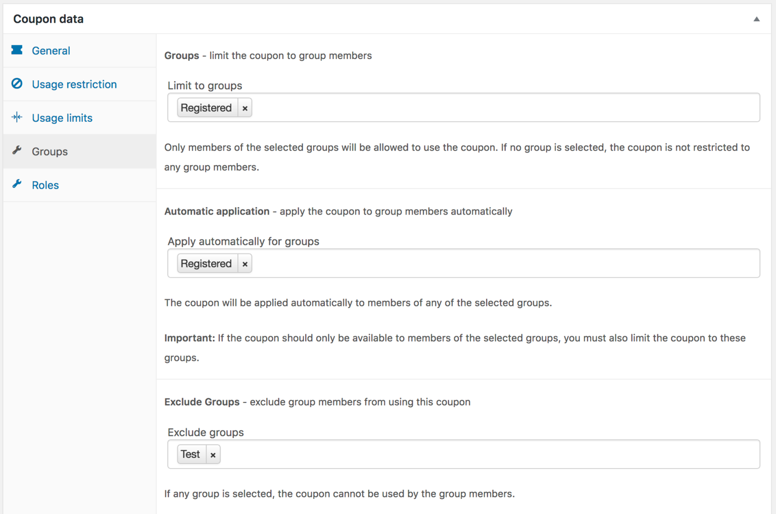 registered group coupon excluding test group