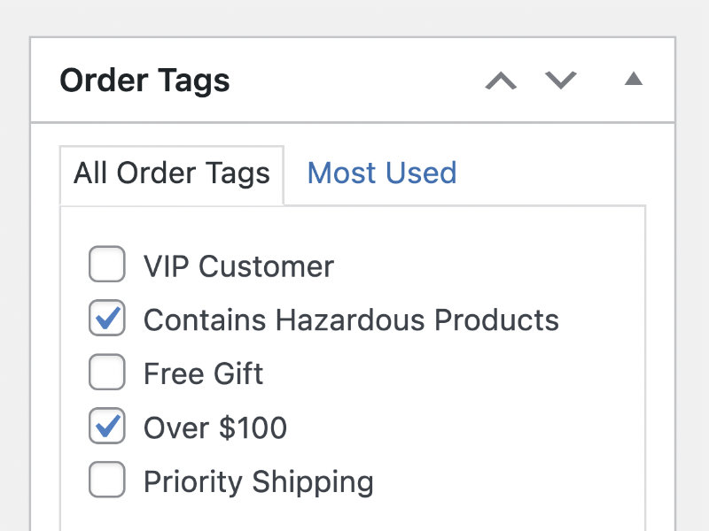 order tags screenshot manual