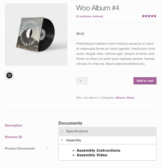 woocommerce product documents tab manager example frontend 530x550 1