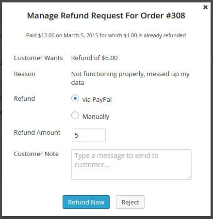 admin manage refund form