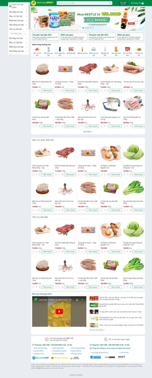 Mẫu web Theme WordPress bách hóa xanh