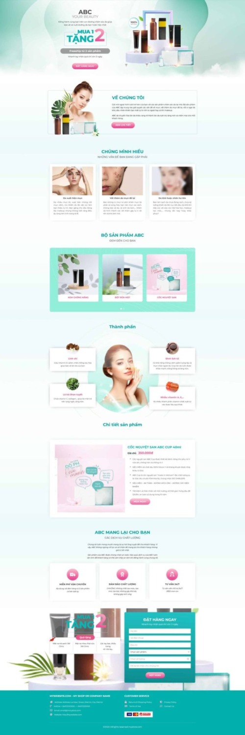 Mẫu web Theme WordPress lading pape giới thiệu bộ mỹ phẩm