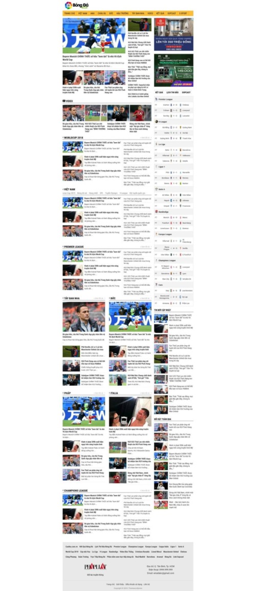 Mẫu web Theme WordPress tin tức bóng đá