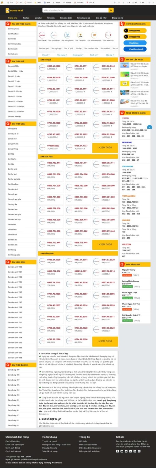 Mẫu web Theme WordPress bán sim