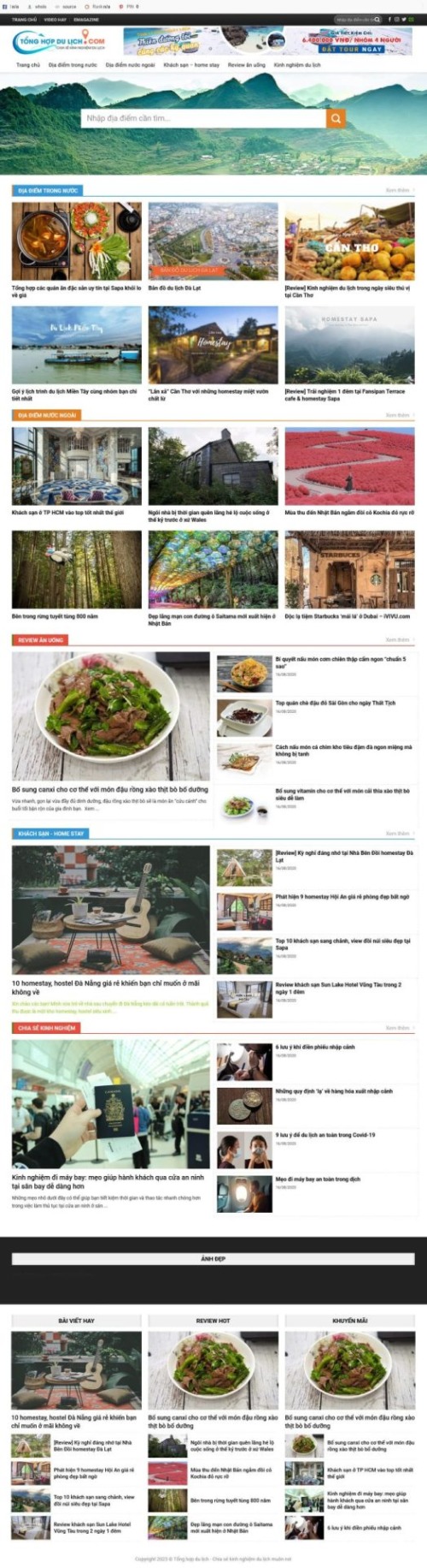 Mẫu web Theme WordPress tin tức 11 - review du lịch