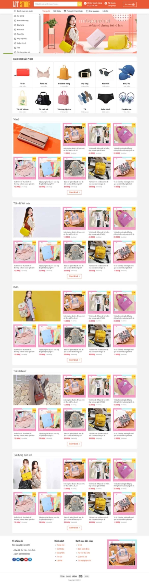 Theme wordpress bán ba lô túi xách đẹp